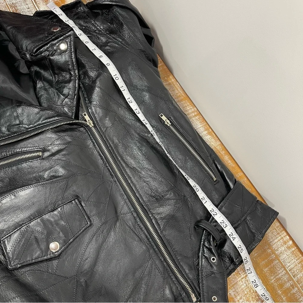 Biker Motorcycle Zip Leather Jacket Men’s Embroidered Eagle USA Size L  Black